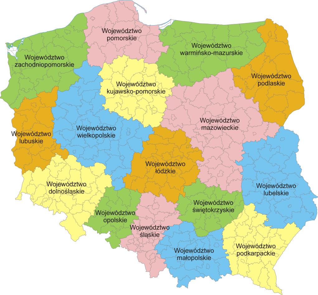 mapa polski z podziałem na województwa