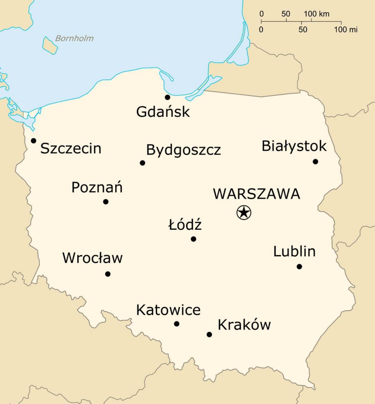 Map of Poland with main cities