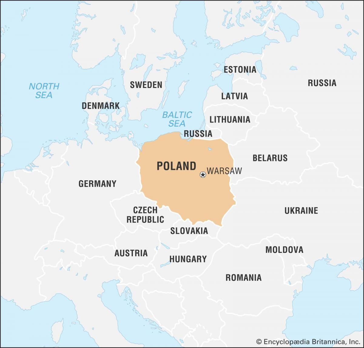Map of Poland and bordering countries