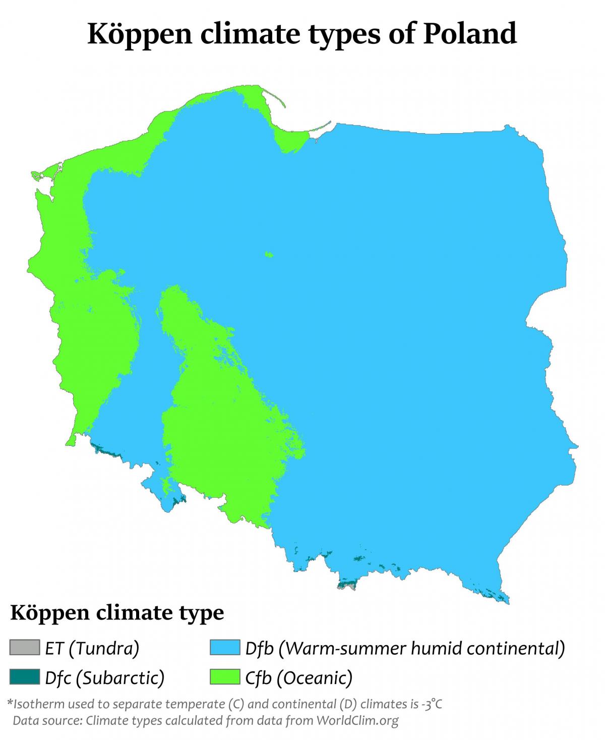 Poland temperature map
