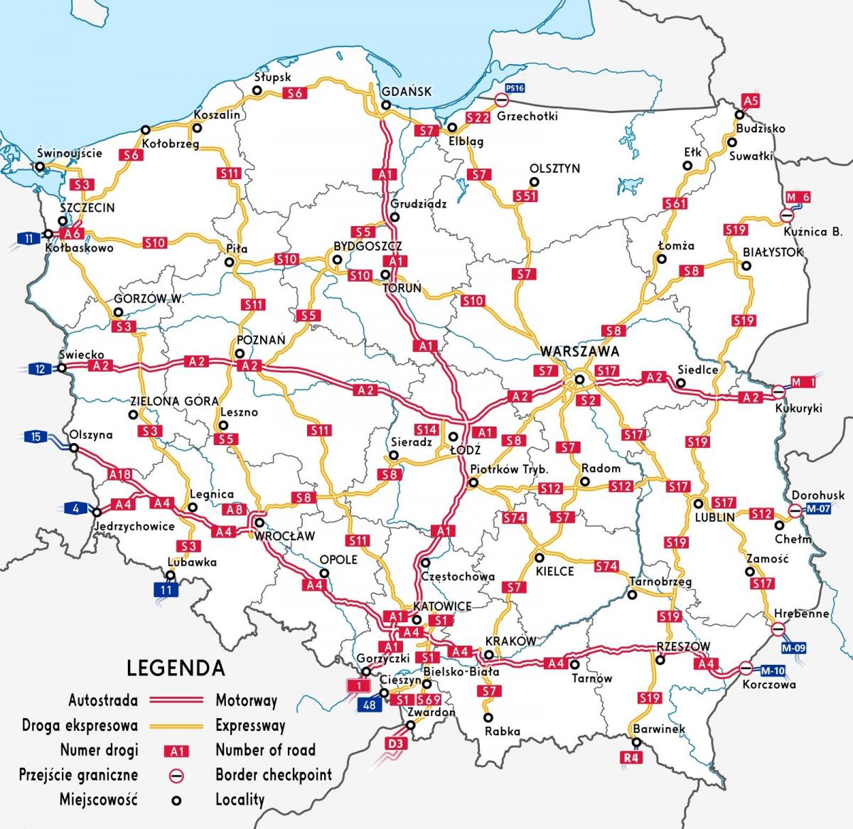 Motorway map of Poland