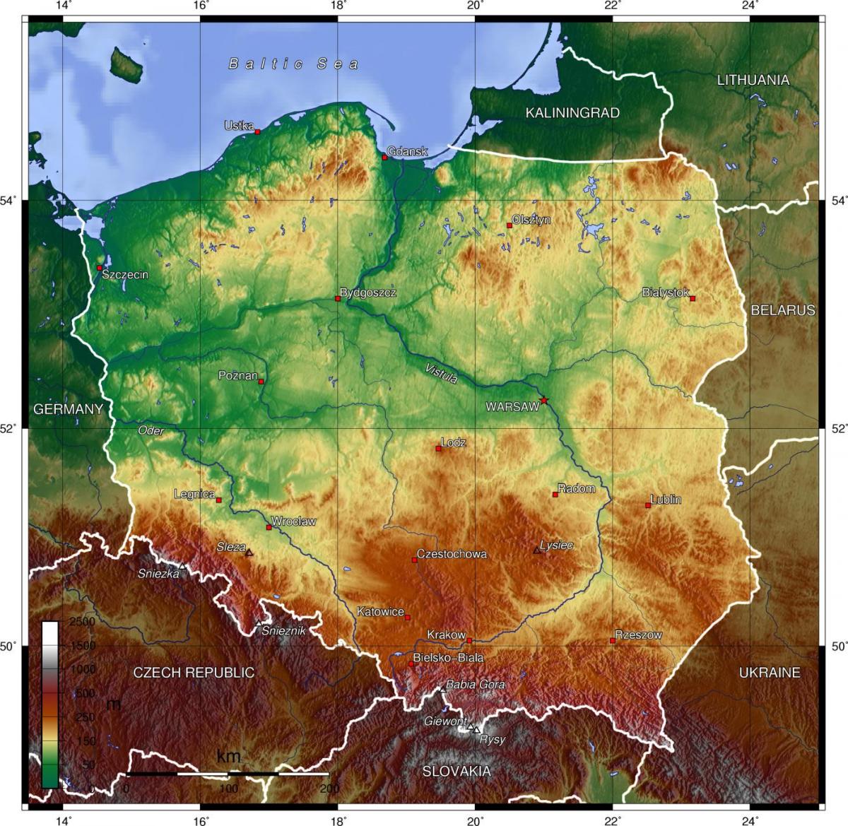 Poland landform map