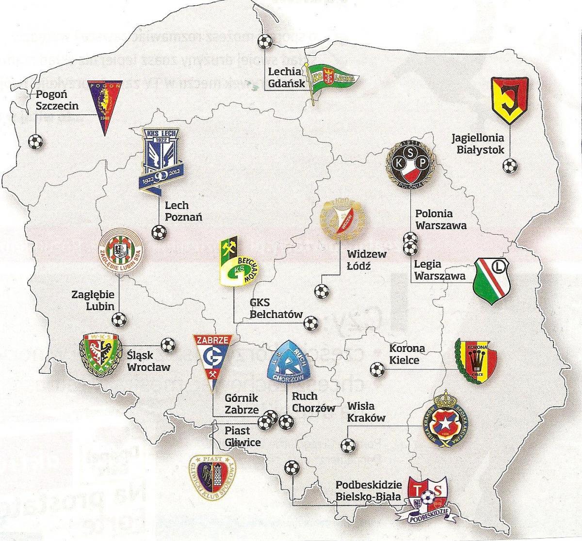 stadiums map of Poland