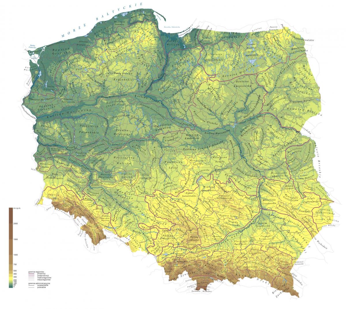 Topographical map of Poland